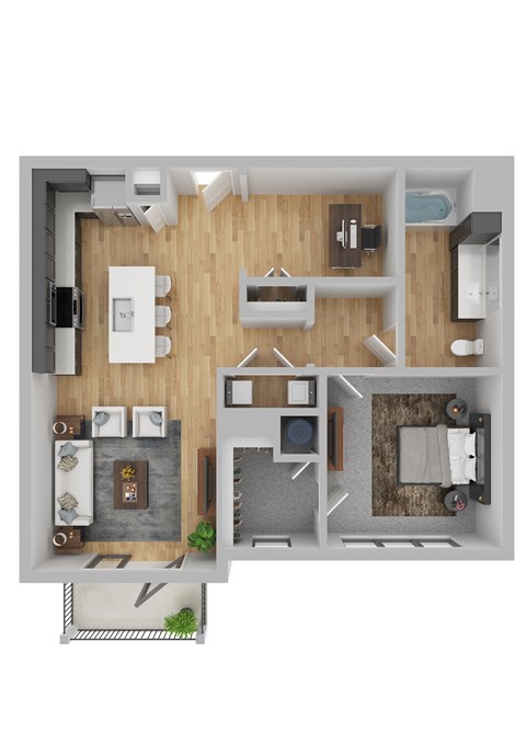 Floor plan for 1 bed, 1 bath, 966 sqft